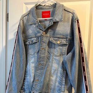 Guess Jean Jacket With Guess Stripe down arms.  Mens Size Large